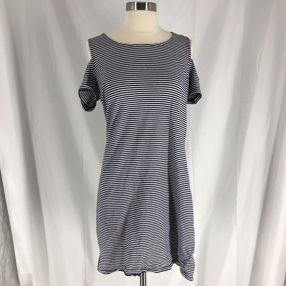Michael Kors Striped Cold Shoulder Sheath Dress Navy White Cotton Knee Length M